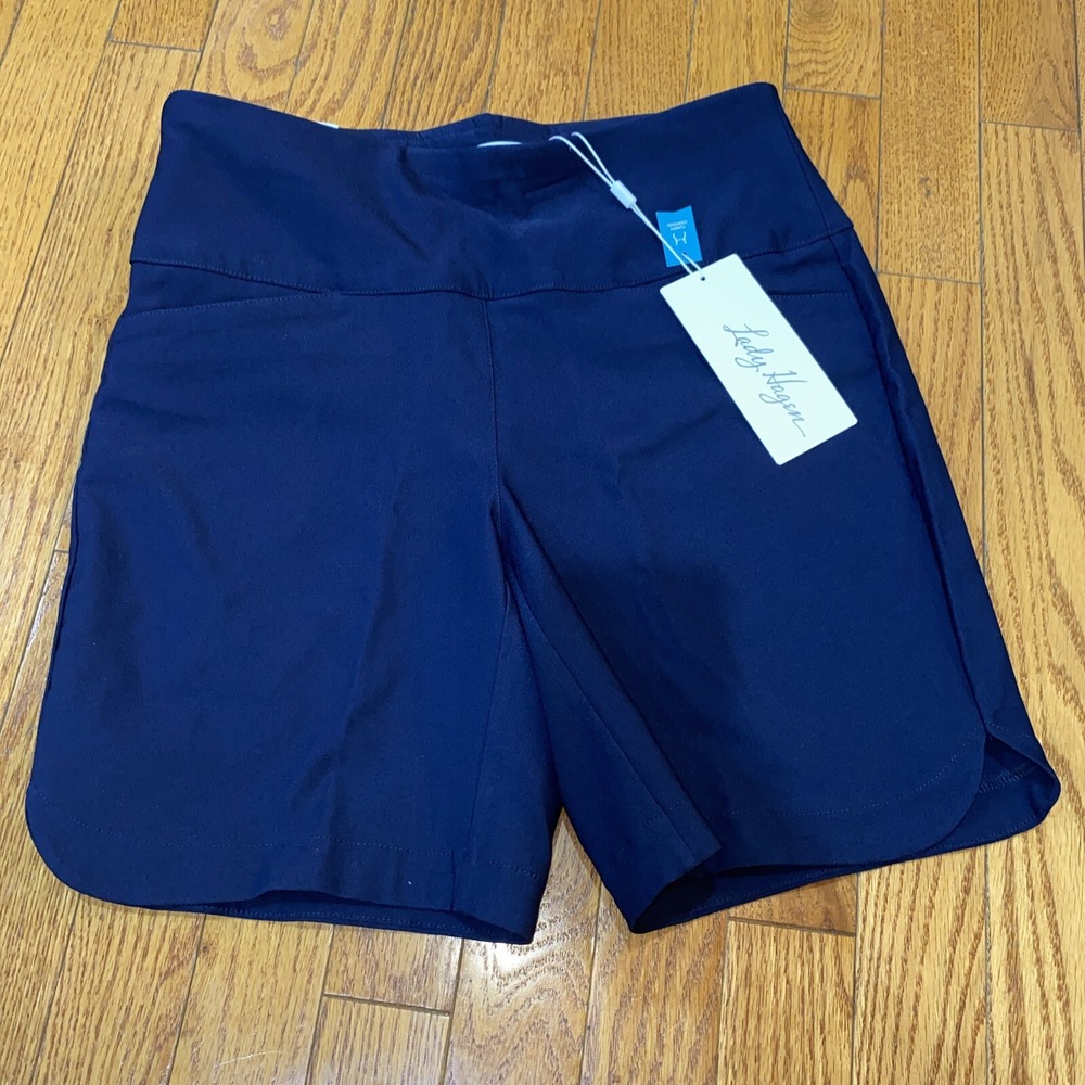 Lady Hagen Women's Tummy Control 7'' Golf Shorts Blue Pull On New Small